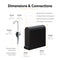 The G20 Series Black Reverse Osmosis Undersink Filtration System features a sleek black rectangular design with an integrated faucet, offering advanced water purification right at your tap. The main filtration unit measures 18.2″ deep, 16.5″ high, and 5.2″ wide, while the accompanying faucet is 6″ deep, 18″ high, and 4″ wide. Labeled water connections—clearly illustrated with dotted lines—ensure straightforward installation. Engineered for superior contaminant reduction, this RO system delivers cleaner and