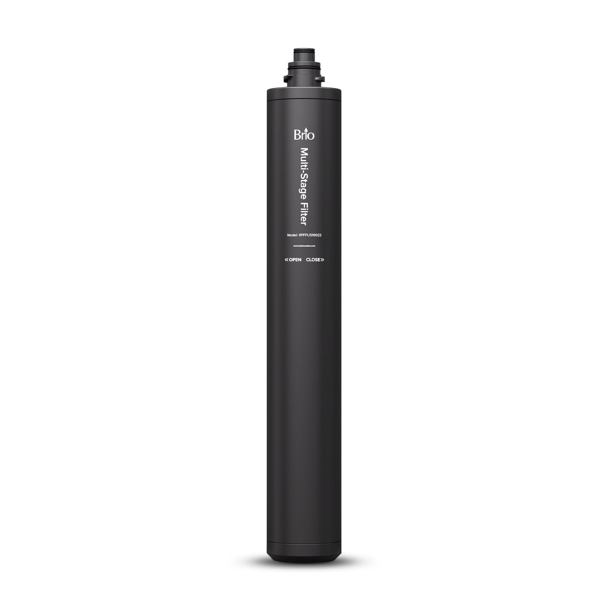A black cylindrical 22" High Capacity All-in-One Under Sink Replacement Filter stands upright against a white background. Designed for use with multi-stage water filters or undersink filtration systems, this cartridge features white text with product details printed vertically on the front.