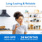 A smiling woman in a bright kitchen holds a glass of water. Text: SIMPL Reverse Osmosis Membrane 400GPD (TROM400STD) delivers safe, clean water. Long-lasting filtration—replace every 24 months for reliable performance.
