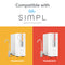 The SIMPL PAC Sediment Filters for TROM600STD and TROM800STD are shown—one on yellow and one on orange background—both compatible with the Brio SIMPL Reverse Osmosis System.