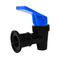 The Replacement Valve for Water Coolers - Multiple Colors is shown in black with a blue lever handle on a white background. Made from food-grade, BPA-free plastic, this spigot is designed for safely and efficiently dispensing liquids from water dispensers.