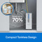 The SIMPL Series Tankless Reverse Osmosis (RO) Under Sink Filtration System 400GPD maximizes undersink space by saving up to 70% compared to traditional tank systems, as shown in a side-by-side inset image, and offers a high filtration capacity of up to 400 gallons per day.