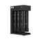 The Brio 2000 Quick Change Reverse Osmosis System, shown on a white background, features a sleek black commercial design with four clearly labeled vertical filter cartridges that utilize advanced RO filtration technology. Two pressure gauges are positioned on the top left, and its quick change filters are designed for convenient, hassle-free maintenance in any environment.