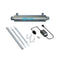 The UV-C Ultraviolet Light - 2 GPM is a stainless steel undersink UV system for chemical-free water treatment. It includes a control box, two UV-C lamps, quartz tube, two white mounting clips, and rubber O-rings, shown on a white background.