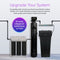 The Brio UV-C Ultraviolet Light - 6 GPM system, with a tall black tank, rectangular control unit, three-cylinder filter, and UV lamp, provides whole house chemical-free water disinfection. The UV lamp offers a long lifespan.