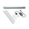 The UV-C Ultraviolet Light - 8 GPM kit includes a stainless steel chamber, four metal rods, two white mounting clips, a black power adapter, and two black O-rings for chemical-free water treatment. All items are displayed on a white background.