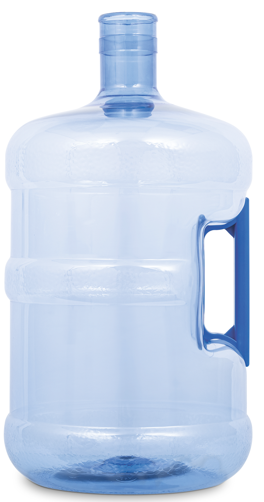 The 3-Gallon BPA-Free Crown Top Water Bottle is a large-capacity, clear blue jug with a blue handle, perfect for water coolers and reusable hydration needs.