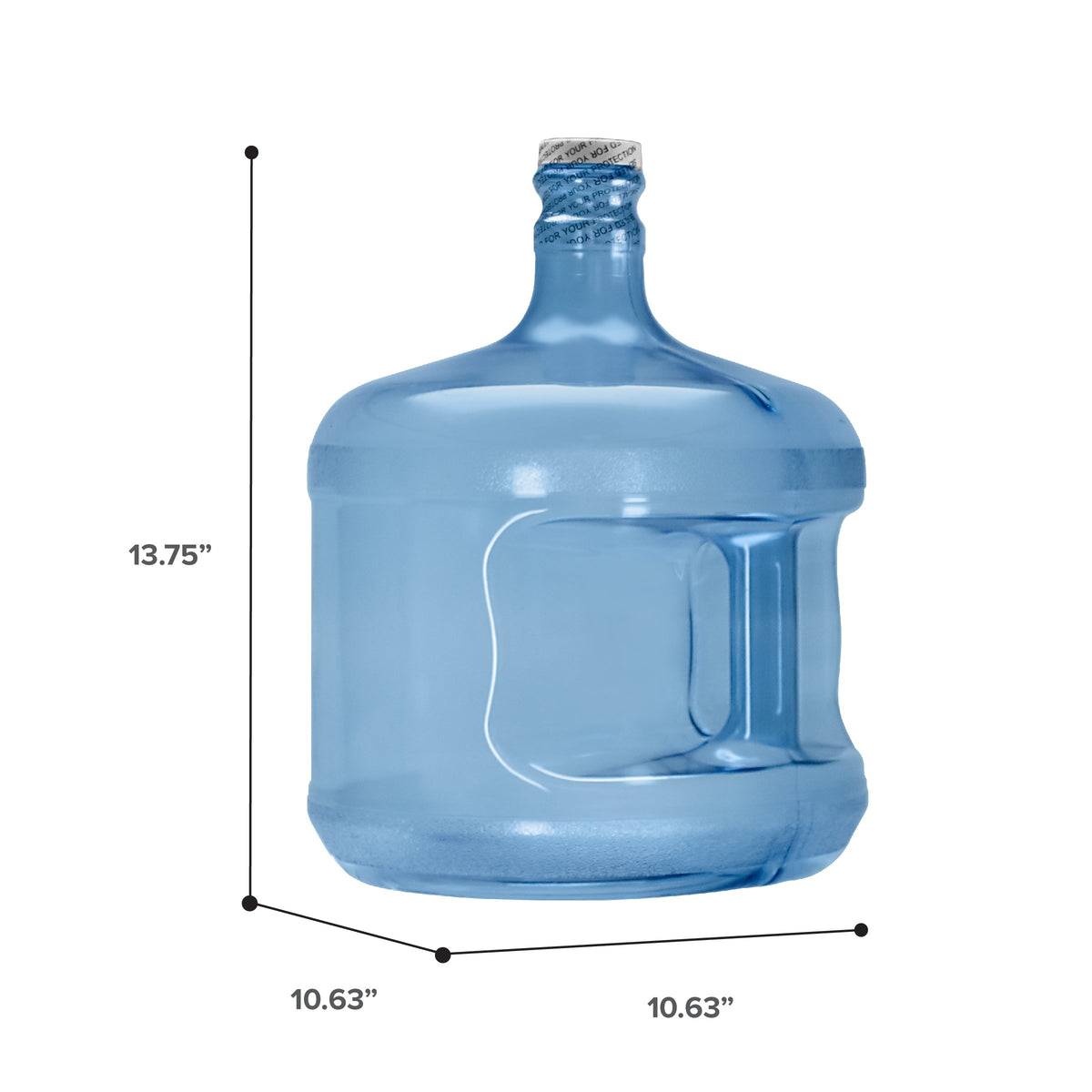 The 3-Gallon Polycarbonate Water Bottle w/ Screw Cap is a large, blue-tinted jug (13.75” H x 10.63” W), featuring a handle, textured cap, measurement markings, and high temperature resistance for durability—ideal for camping.