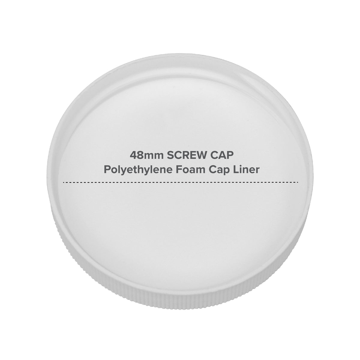 A white 48mm screw cap with gray "48mm SCREW CAP Polyethylene Foam Cap Liner" text sits atop the 3-Gallon Polycarbonate Water Bottle w/ Screw Cap, offering high temperature resistance—ideal for sealing camping jugs or large water containers.