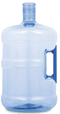 The 5-Gallon BPA-Free Crown Top Water Bottle features a clear blue design, built-in blue side handle, and safe plastic construction for reusable water storage and dispensing.