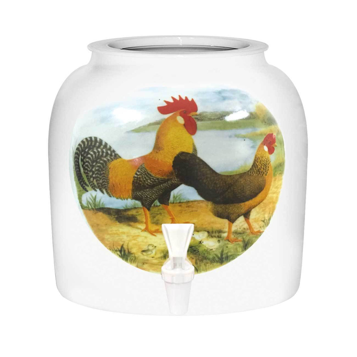 Geo Porcelain Ceramic Crock Water Dispenser Rooster And Hen Brio Brio Water 0476