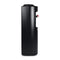 The Hot & Cold Top Load Water Cooler - 520 Series is shown from the side, featuring a sleek black finish with a small spout equipped with a red lever and a drip tray beneath. Its vertical, cylindrical design is complemented by durable stainless steel reservoirs, providing efficient hot and cold water temperature control in a modern silhouette.