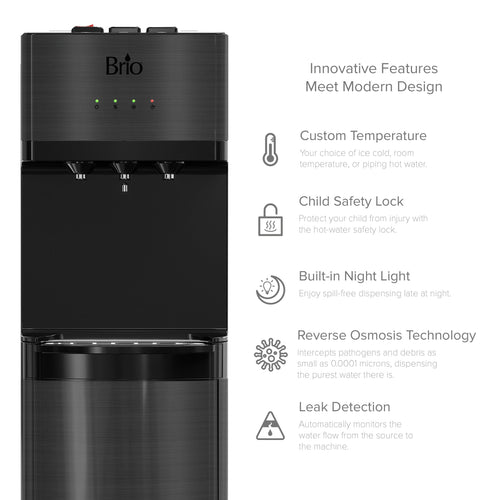 Brio 500 Series 4-Stage Reverse Osmosis Black Stainless Bottleless Water Cooler