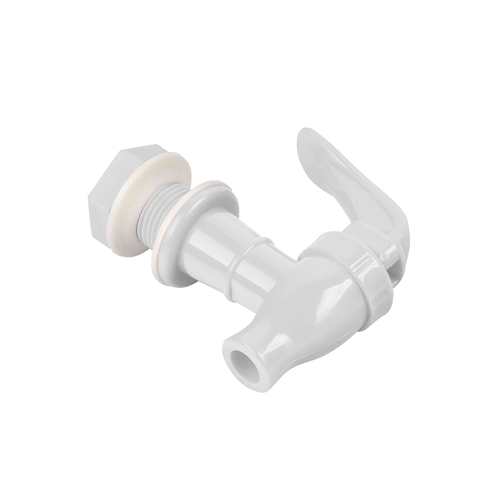 Brio Water Dispenser Replacement Valves (2-Pack) in white, BPA-free plastic with a lever handle and threaded end, perfect for water bottle dispensers or porcelain crocks, shown on a white background.
