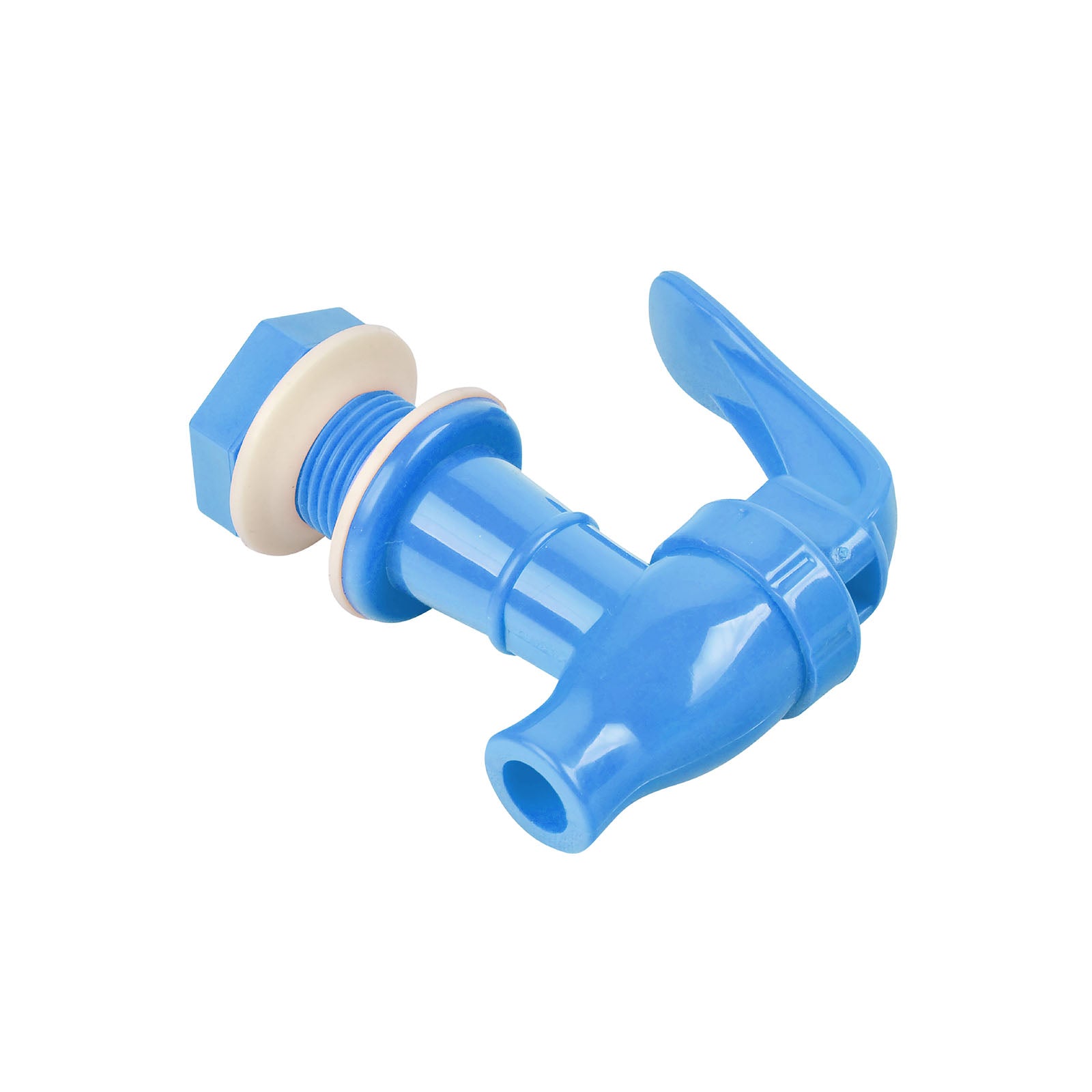 Brio Water Dispenser Replacement Valves (4-Pack) in blue feature a plastic lever handle and threaded fitting, perfect for BPA-free water bottle dispensers or porcelain crocks. Shown isolated on a white background.
