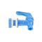 A blue BPA-free plastic valve from the Water Dispenser Replacement Valves (6-Pack) in side view, with a lever handle, threaded attachment, and two white washers—perfect for porcelain water crocks or bottle dispensers; shown on white background.