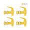 Four yellow Water Dispenser Replacement Valves (4-Pack) with white washers are displayed in two rows, each facing right. Suitable for porcelain water crocks and BPA-free bottle dispensers. "4 PACK" appears at the top right.
