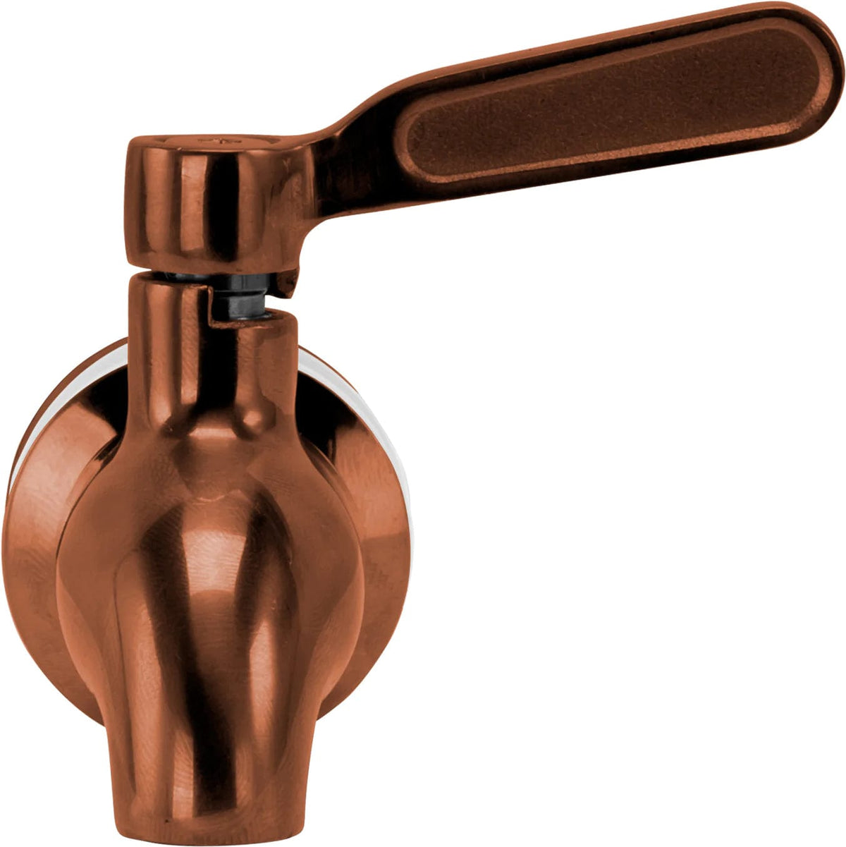 The Beverage Dispenser Replacement Spigot in bronze features a copper-colored finish, round base, horizontal lever handle, and easy installation, shown mounted against a white background.