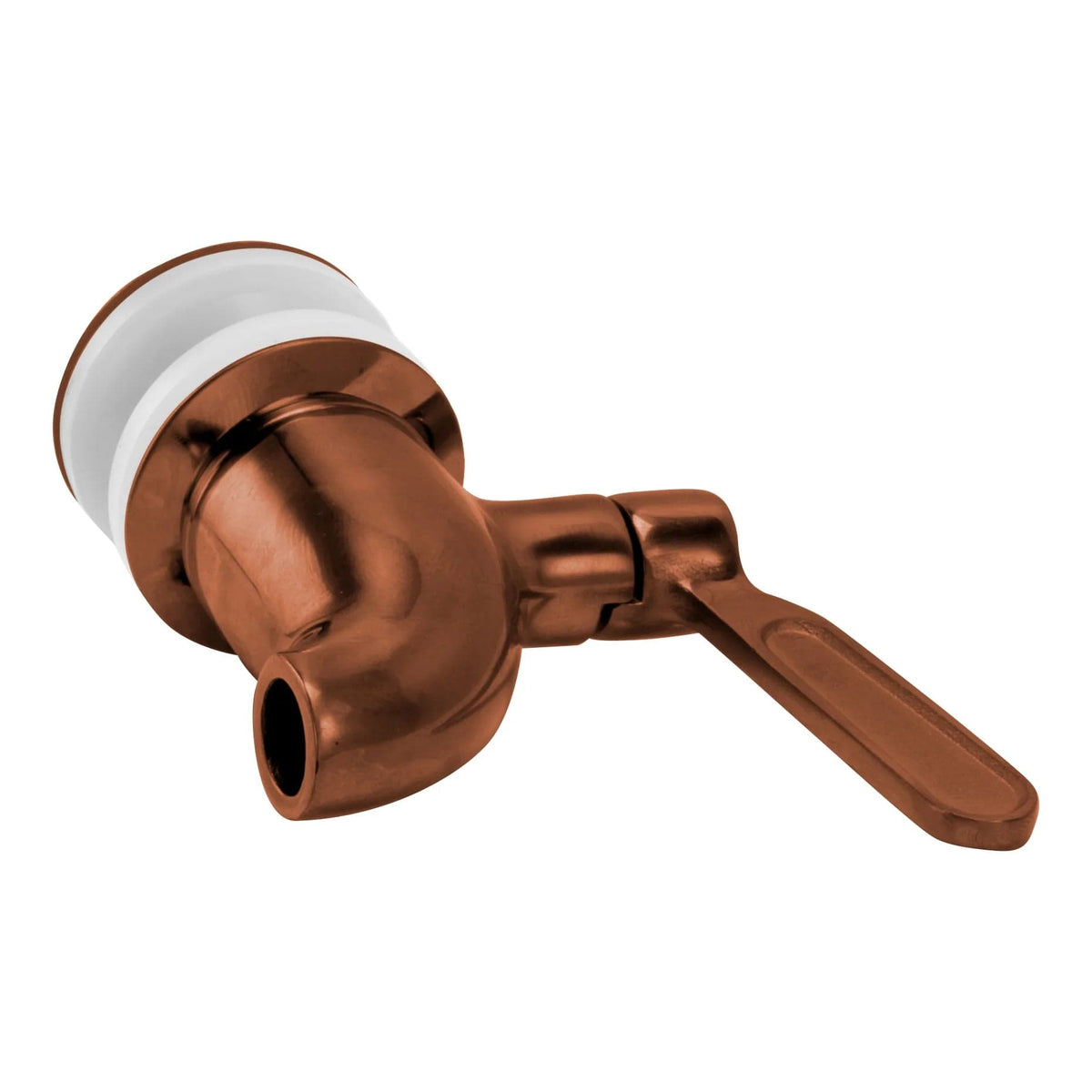 Angled view of the Beverage Dispenser Replacement Spigot in bronze with a lever handle and white attachment ring, designed for easy installation, isolated on a white background.