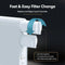 A close-up of the Reverse Osmosis Undersink Filtration System - G10 Series White shows a cartridge being removed. Text highlights a fast 3-second filter change, tool-free operation, convenient front access, and instant water dispensing.