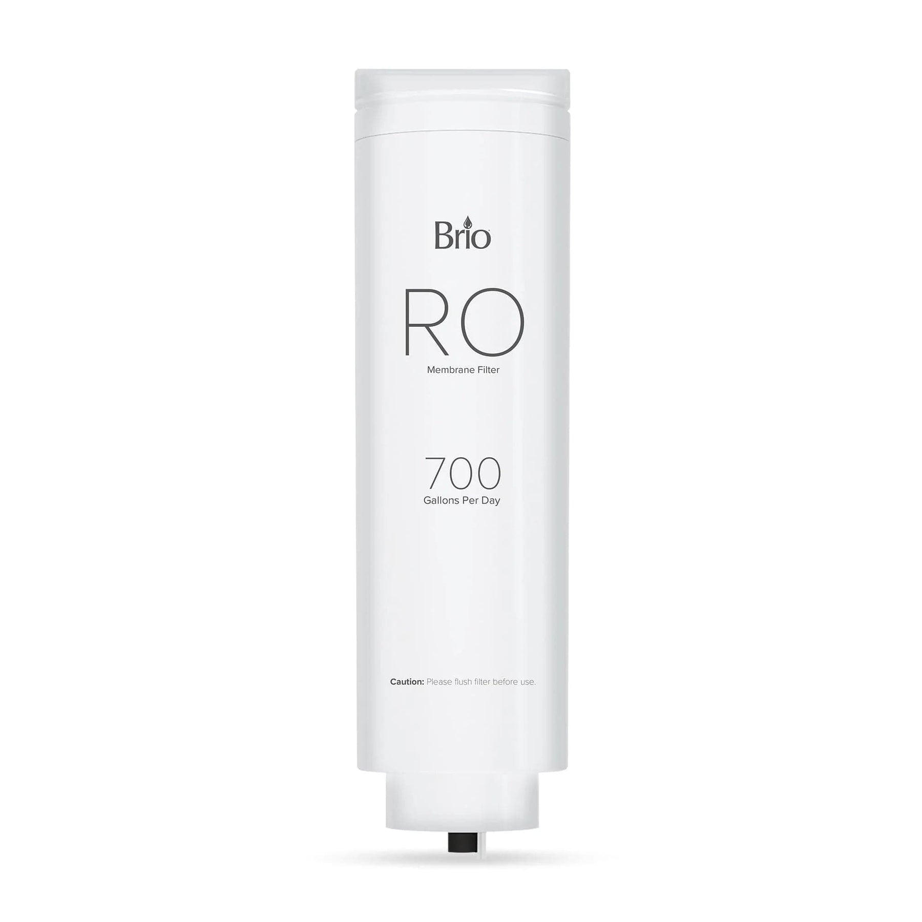 A white cylindrical Brio RO Membrane Filter 700GPD (ROSL700, ROSL700BLK, ROSL700WHT) for effective TDS reduction stands upright against a plain white background.
