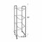The Single Column 4-Bottle Storage Rack in gray features a minimalist open-frame stainless steel design with four shelves. Measuring 43"H x 13"D x 13.25"W, it’s the perfect sleek solution for storing water bottles and more.