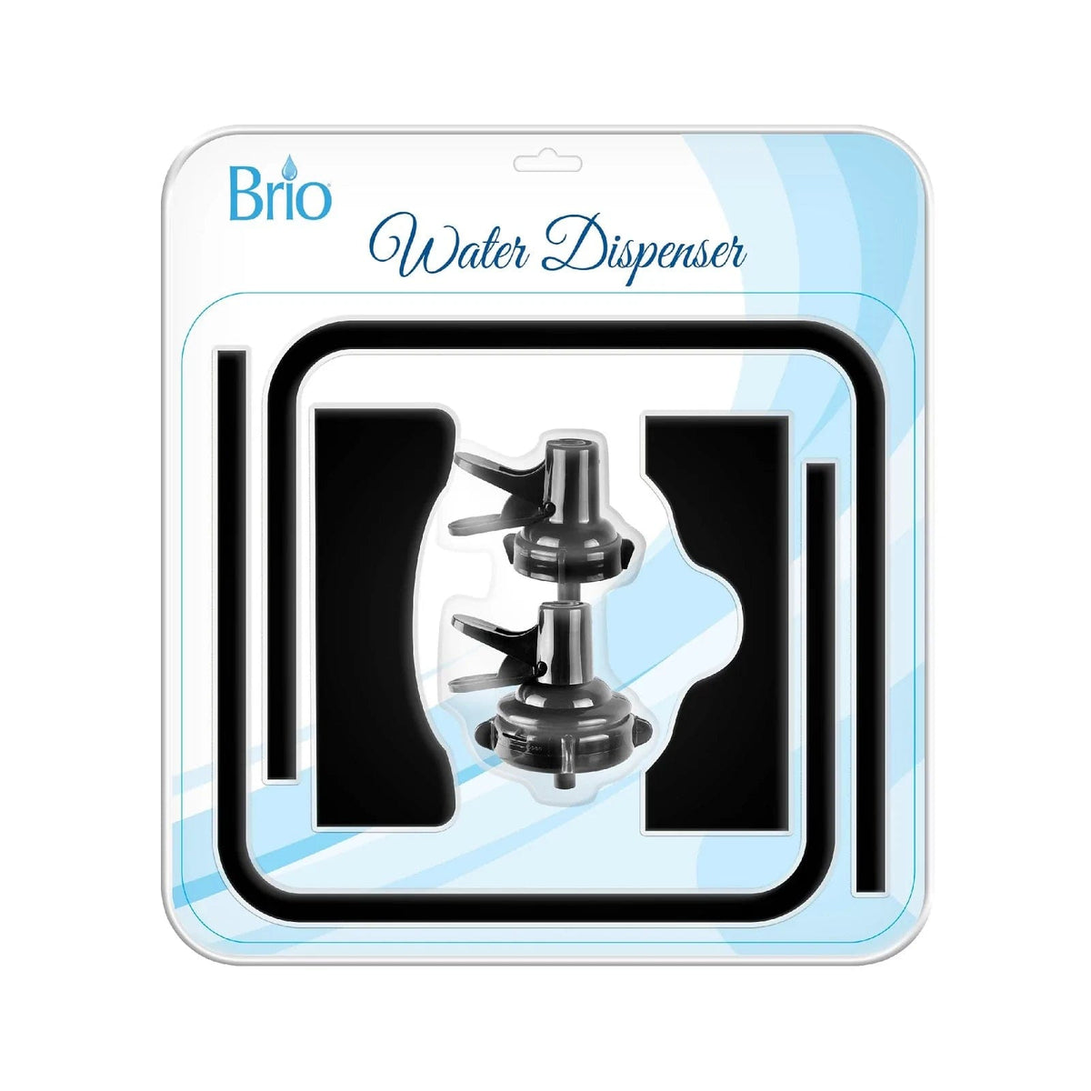 The Stainless Steel Single Water Bottle Stand in black is shown in retail packaging for 3 and 5 gallon bottles, set against a white and blue background labeled Water Dispenser.