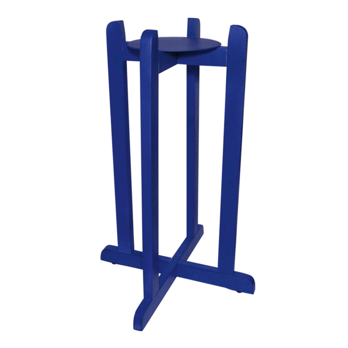 A 30″ Crock Water Dispenser Stand in blue, featuring four sturdy legs, a circular top, and crossbars for stability. Crafted from solid wood, this stand offers a simple, modern design that saves space and provides reliable support.