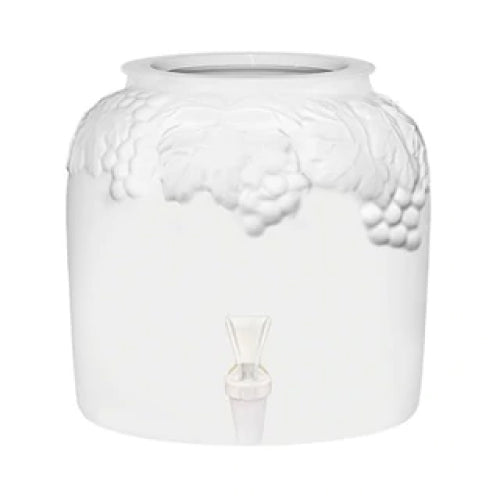 embossed grapes porcelain water crock in white