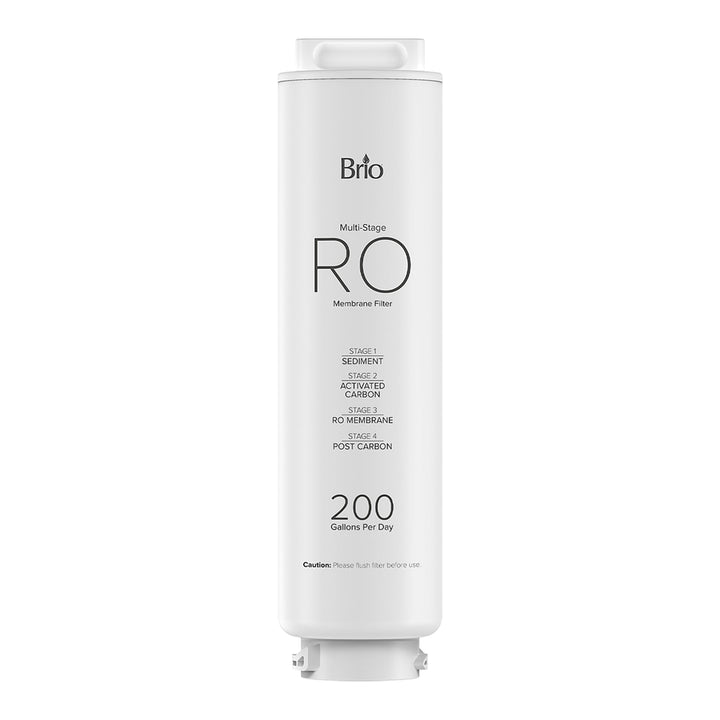 The Multi-Stage RO Filter 200GPD - Q60 Dispenser is a white cylindrical replacement filter with multi-stage reverse osmosis and 200 GPD capacity, shown against a plain white background with clear labeling for easy identification.