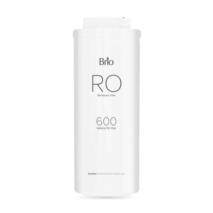 The Brio RO Membrane Filter 600GPD - TROE600PRISM is a white cylindrical cartridge with minimal black text, designed for premium removal of total dissolved solids and shown against a plain white background.