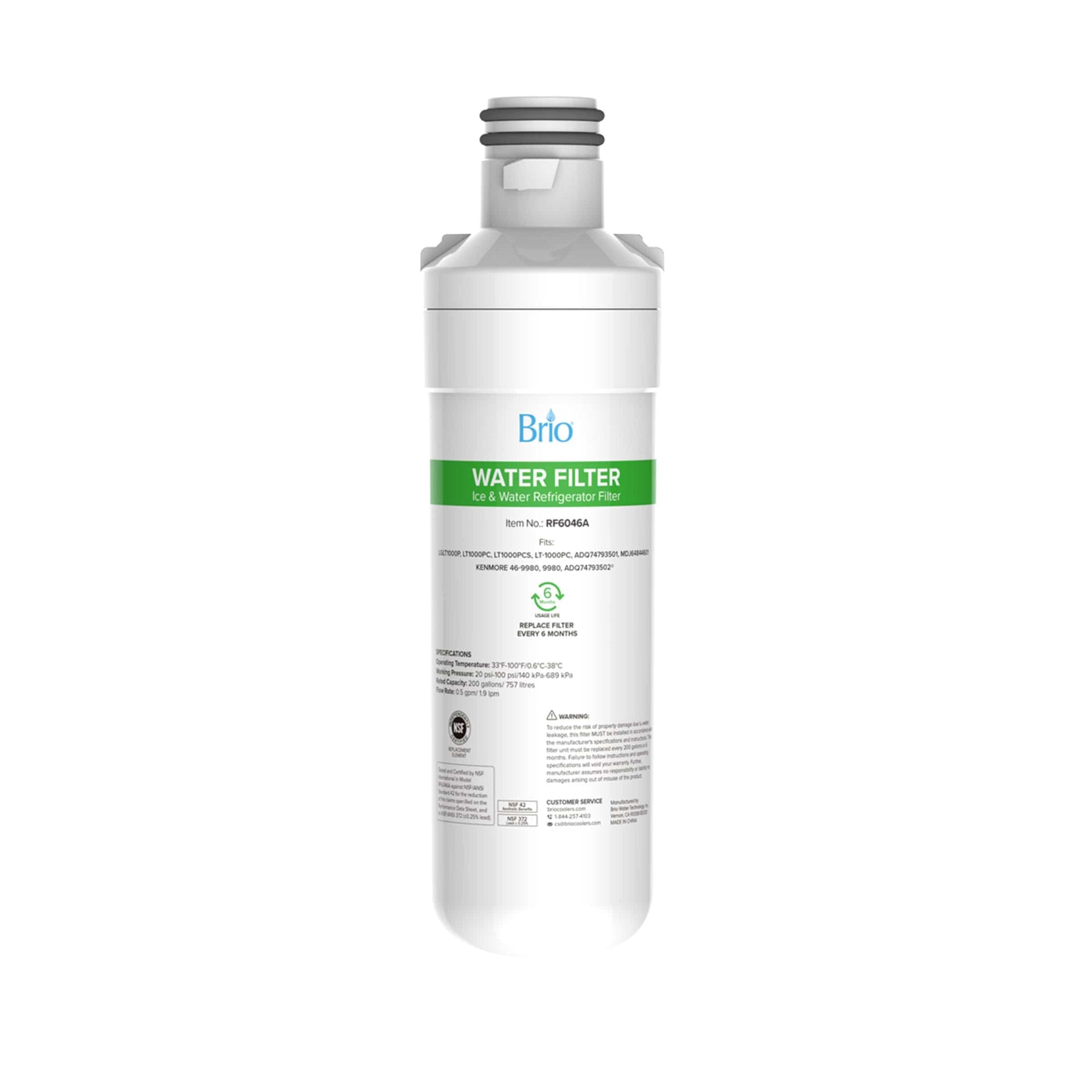 Brio 6046A Refrigerator Filter – LGLT1000P, LT1000PC, LT1000PCS, LT-1000PC, ADQ74793501