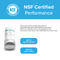 An image displays 6045A Refrigerator Filters (3-Pack) for Samsung models, featuring coconut shell carbon block, NSF Certified Performance text, an NSF badge, and labels for NSF 42 aesthetic benefits and NSF 372 lead content under 0.25%.