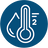 A blue circular icon with a white thermometer and water droplet symbol, likely representing product has two temperature settings.