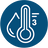 A circular blue icon with a white water drop, thermometer and the number 3 representing three temperature settings.