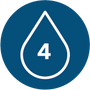 A circular blue icon with a white water droplet outline and the number 4 inside, indicating 4-stage filtration.
