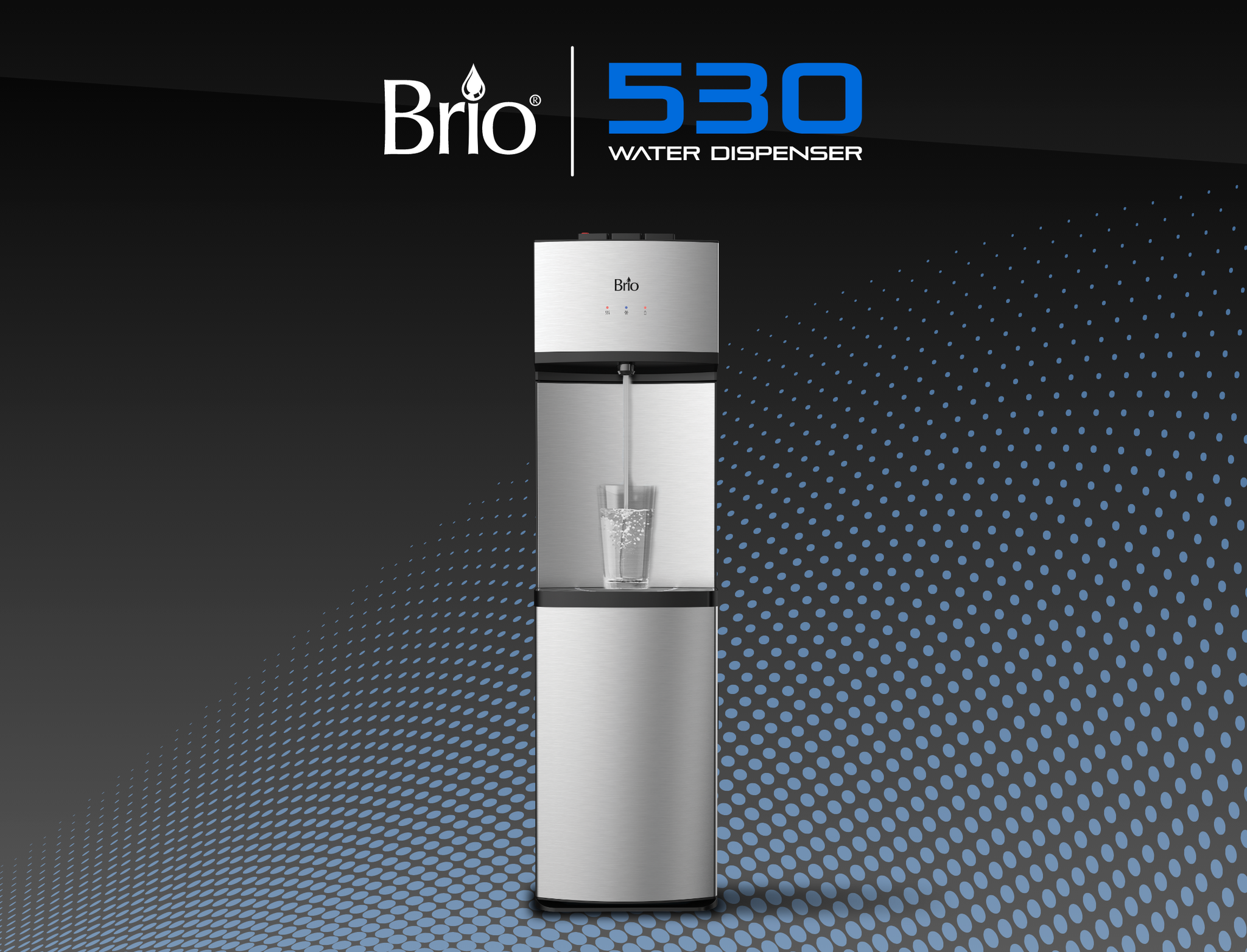 530 Series Water Cooler Front View Water Flowing Into Glass