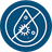 blue circular background with white image representing product filters 99.9% of contaminants.
