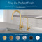 Two Curvy Classic Series Water Faucets in brushed gold are shown on a gray countertop. Six premium finishes are available: brushed gold, brushed bronze, brushed nickel, chrome, matte black, and white. Ideal as water filtration faucets.
