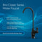 The Classic Series Water Faucet - Matte Black is shown on a blue background, highlighting its contoured design, triple O-ring seal, and 36mm food-grade, lead-free stainless steel—ideal as a reverse osmosis faucet.