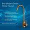 The Modern Series Water Faucet - Brushed Bronze features a swan-neck design, triple O-ring seal, lead-free stainless steel, and 27mm food-grade material, displayed on a blue background with modern design icons and text.