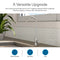 The Modern Series Water Faucet - Chrome is installed on a kitchen counter with hexagonal white tile backsplash and a green plant, with icons showing it’s suitable for home kitchens, wet bars, and RVs.