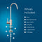 Diagram of the Modern Series Water Faucet - Chrome, a lead-free stainless steel faucet for reverse osmosis, with labeled parts: faucet, 45mm base extender, rubber washer, locking nut, two clips, 1/4 quick connect, and 1/4 PE tubing on blue.