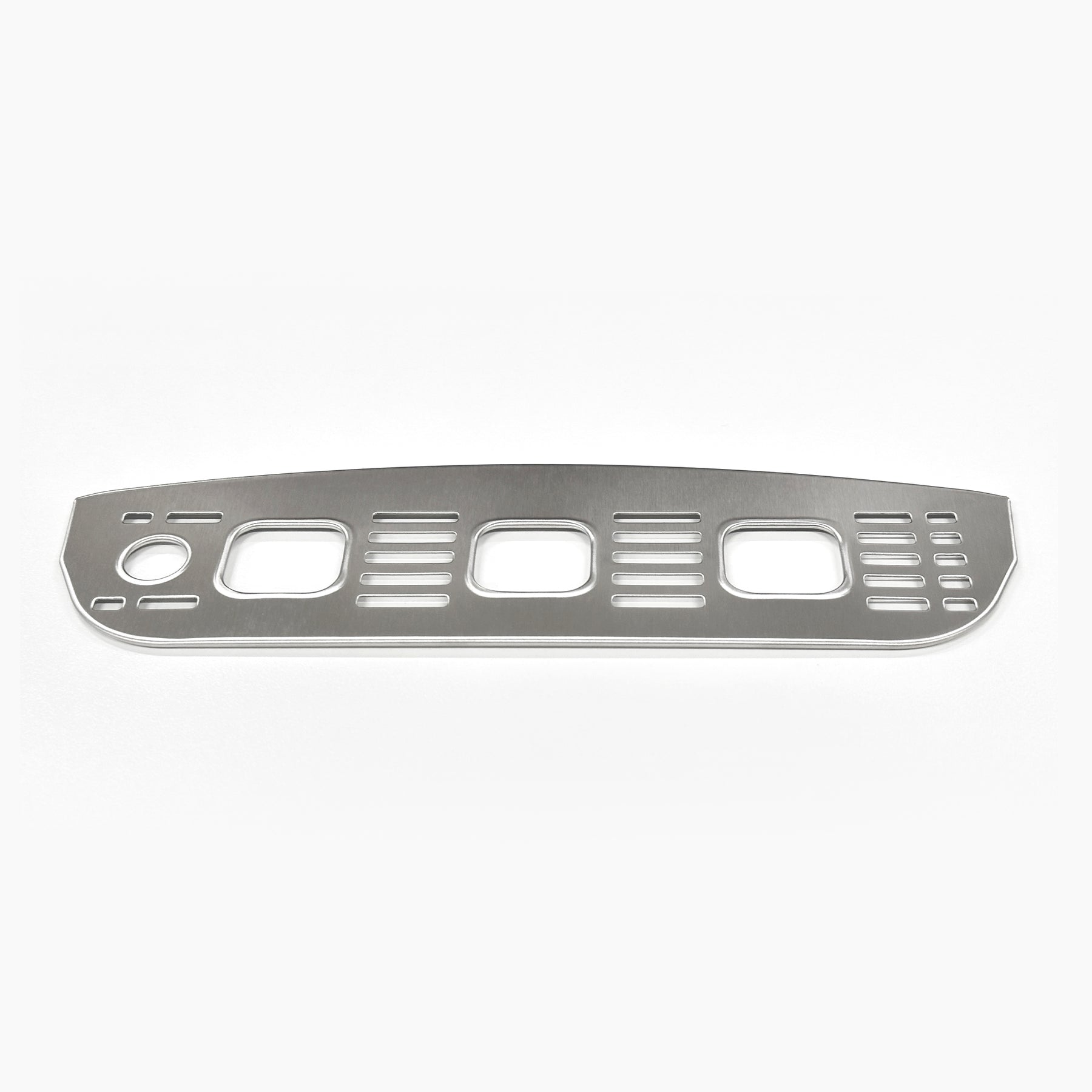 The Drip Tray Cover 520 Series Coolers is a rectangular metallic panel with rounded corners and multiple cutouts of various shapes and sizes arranged in rows. The CLTL520BLK model is shown on a plain white background.