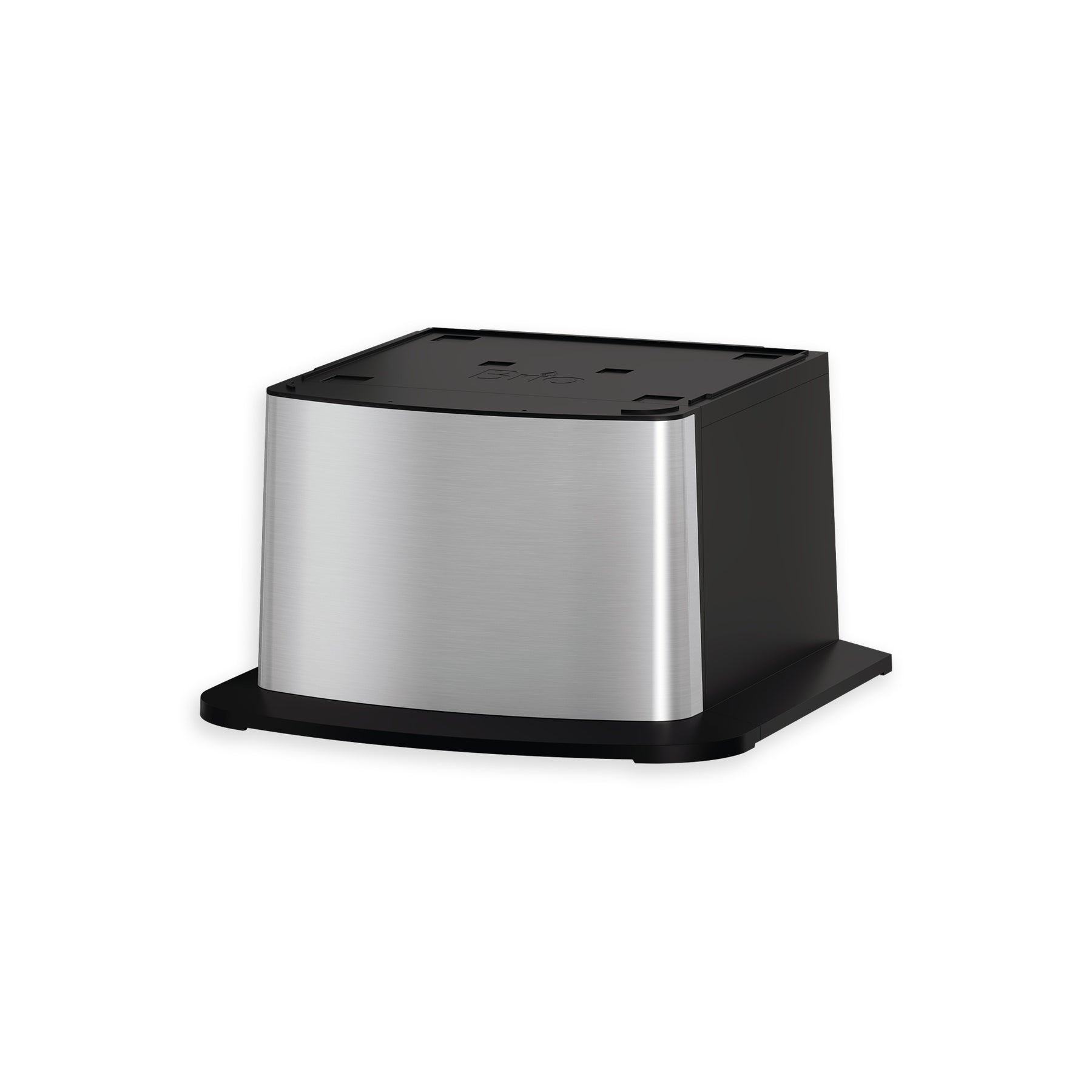 A Brio Water Cooler Base - 530 Series Bottled & Bottleless Water Cooler, featuring stainless steel and black, with a rectangular shape, flat top, and rounded edges, is set against a white background.