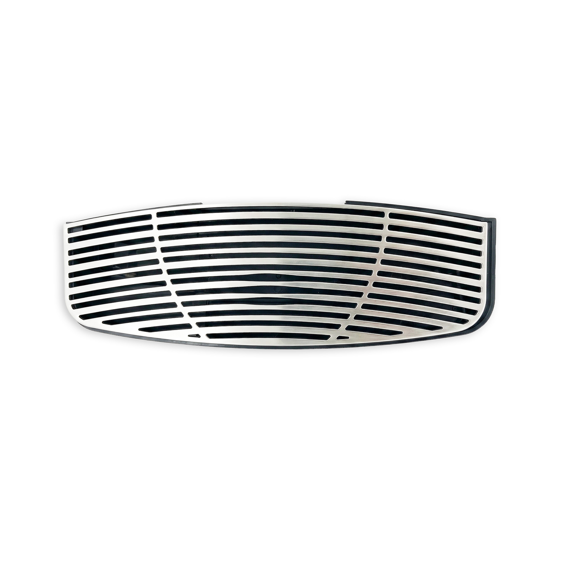 A Drip Tray with Cover 740 Cooler Series, featuring horizontal and slightly curved silver metal slats, is shown isolated on a white background.