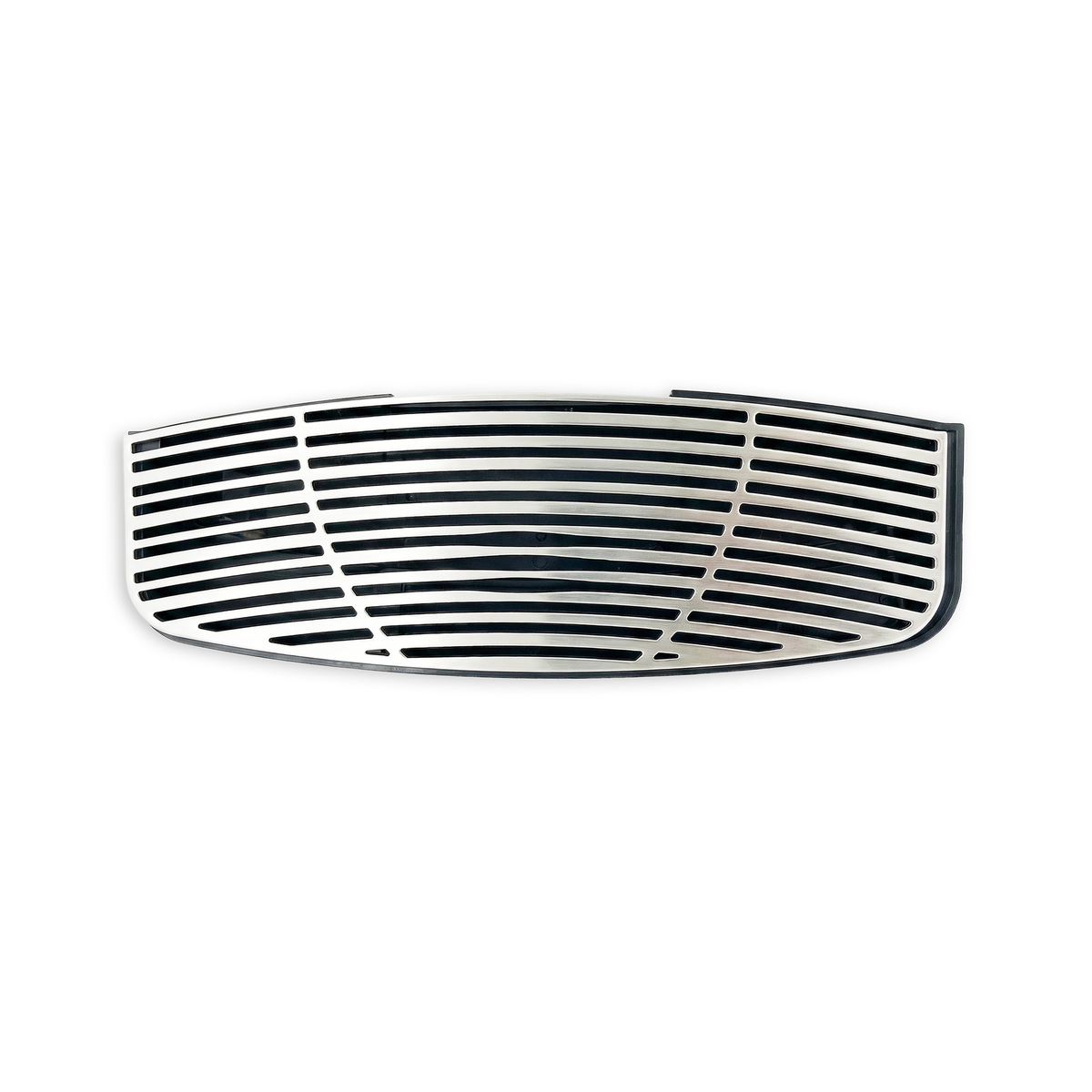 A Drip Tray with Cover 740 Cooler Series, featuring horizontal and slightly curved silver metal slats, is shown isolated on a white background.