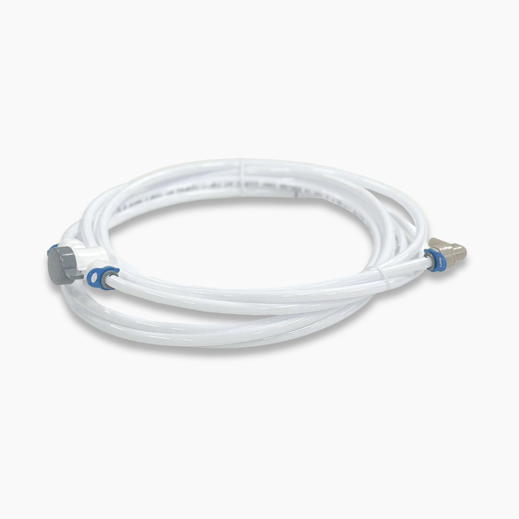 The Cooler Water Inlet is a coiled white hose with metal and plastic connectors on each end, compatible as a replacement for CLCTPOU parts or your CLPOU water filter, shown on a white background.