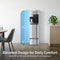 A modern Water Cooler Base - 730 Series Bottled & Bottleless Water Cooler stands by a kitchen table and plant, highlighted as 50.44 inches tall—9.5 inches taller than previous models. Text reads: Elevated Design for Daily Comfort.