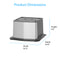 A silver and black box-shaped Cooler Base for Water Dispenser - 745 Series sits on a dark base, with labeled dimensions: height 9.5", width 15.71", depth 15.51". "Product Dimensions" appears at the top—ideal for Brio dispensers.